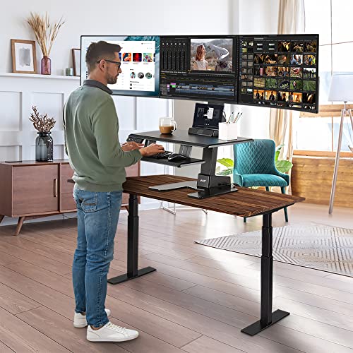 AVLT Electric Standing Desk Converter with Triple 32" Monitor Support