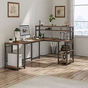 Tribesigns 67" Large Computer Desk with Hutch, Office Desk Study Table Writing Desk Workstation with 5 Storage Shelves 2 Tier Bookshelf for Home Office (Rustic Brown)