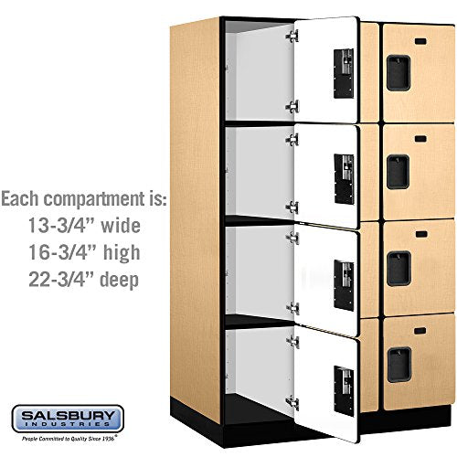 Salsbury Industries 4-Tier Extra Wide Designer Wood Locker, 6-Feet High, Maple