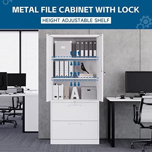 PEUKC 2-Drawer Metal File Cabinet with Lock, White - Legal/Letter/A4 Size