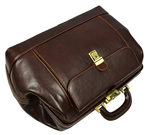 Leather Doctor Bag with Key Lock - Full grain Medical Handbag Doctors Briefcase Dyed by Vegetable Tanning Para Satchel Vintage Unisex - Time Resistance