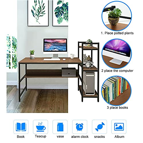 ADHW Corner Computer Desk with Bookshelf Laptop Home Office Study Table Workstation