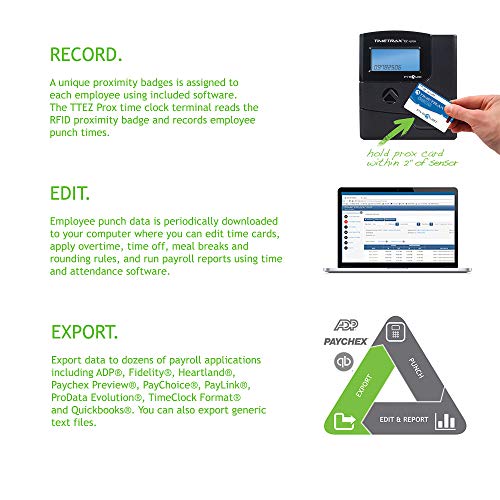Pyramid TimeTrax TTEZ Prox (PPDLAUBKN) Automated Proximity Time Clock System with Software - Made in USA