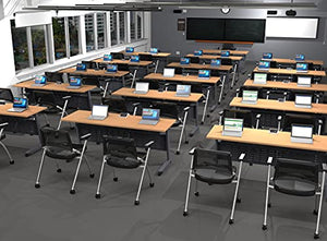 Team Tables Folding Training Meeting Seminar Classroom Tables with Power+USB Outlet - Model 5655 47pc Beech, Industrial Caster Z-Base, Modesty Panel, Shelf, Fold+Nest - Seating Included