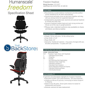 Humanscale Freedom Office Chair with Headrest - Ergonomic Work Chair - Graphite Frame - Black Fourtis Fabric