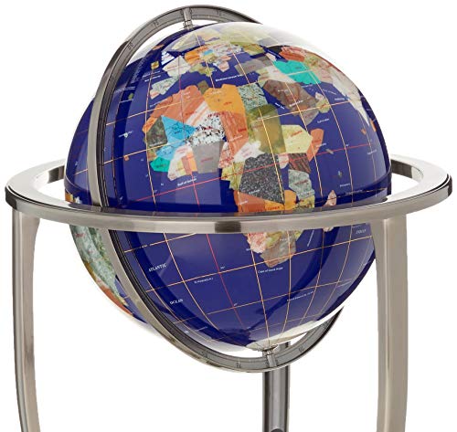 Unique Art 36-Inch by 13-Inch Floor Standing Blue Lapis Gemstone World Globe with Silver Tripod