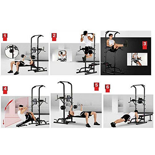 Tengma Pull Up Dip Station, Power Tower, Multifunctional Workout Dip Stand with Sit up Bench, Adjustable Pull Up Bar Station for Indoor Home Gym Fitness Dip Stand, Strength Training Workout Equipment