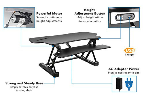 Mount-It! Electric Standing Desk Converter, 48 Inch Extra Wide Motorized Sit Stand Desk with Built in USB Port, Ergonomic Height Adjustable Workstation, Black (MI-7962)