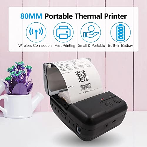 80mm Mini Thermal Printer Receipt Printer USB BT Connection ESC/POS Command Compatible with Windows Android iOS