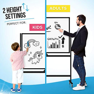 Large Black Mobile Rolling Whiteboard on Wheels: Stain Resistant Technology - 48x36 - Includes Big Flipchart Pad and Other Accessories - Portable Double Sided Dry Erase Magnetic White Board with Stand