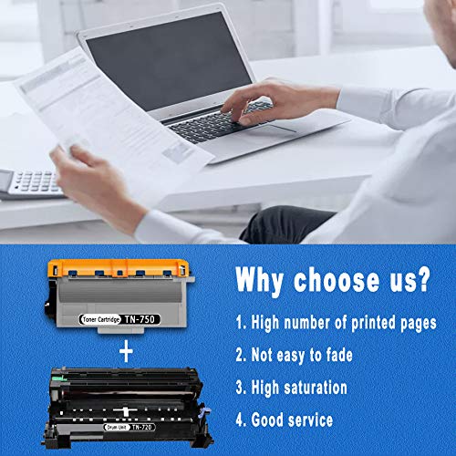 [4 Pack,Black] TN-750 Toner Cartridge & DR-720 Drum Unit Compatible Replacement for Brother hl-5440D 5450DN 5470DW/DWT 6180DW/DWT DCP-8110DN 8150DN 8510DN MFC-8710DW 8810DW 8910DW Printer
