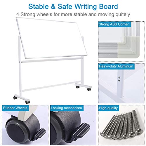 Mobile Whiteboard with Stand - 72x40 Double Sided Dry Erase Board with Stand, Large White Board on Wheels for Office, Rolling Magnetic Whiteboard with Pen Tray for Meeting, Training by CALENBO