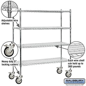 Salsbury Industries Mobile Wire Shelving Unit, 60-Inch Wide by 69-Inch High by 18-Inch Deep, Chrome