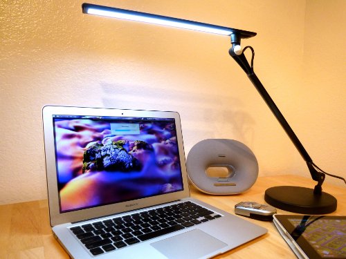 Lightwell S450 by Lumiy - Ultra Bright LED Light Panel Desk Lamp (Midnight Black with Base)
