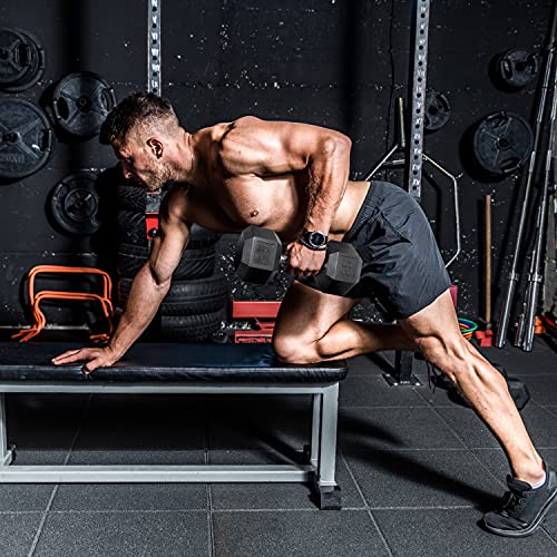 WF Athletic Supply 5-25Lb Rubber Coated Hex Dumbbell Set with Two Tier Storage Rack Non-Slip Hex Shape for Muscle Toning, Strength Building & Weight Loss, Black Rack, Straight Handle