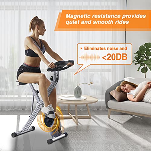 BCAN Folding Exercise Bike - Foldable Stationary Bike 330 LBS Weight Capacity, 8 Levels Magnetic Resistance for Home Gym