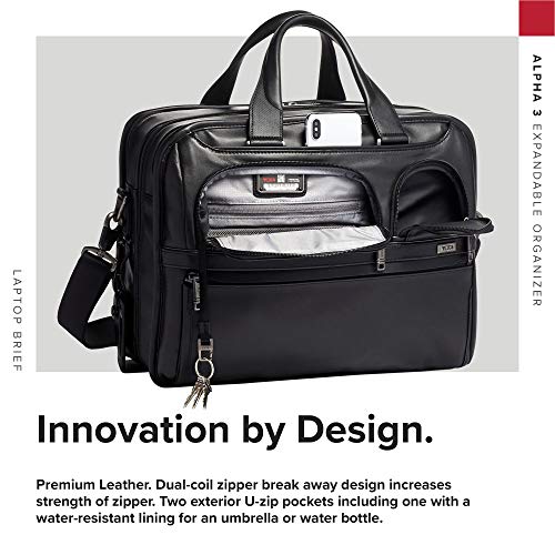 TUMI - Alpha 3 Expandable Organizer Leather Laptop Briefcase - 15 Inch Computer Bag for Men and Women - Black