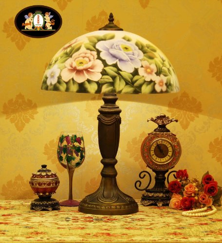 Roses hand-painted stained glass table lamp