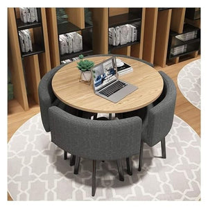 DioOnes Modern Round Table Set - 90cm Wooden Table & Chair Set