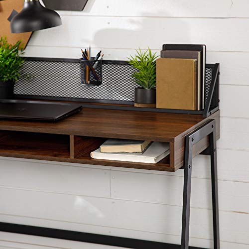 Walker Edison Industrial Mesh Wood Laptop Computer Writing Desk Home Office Workstation Small, 42 Inch, Dark Walnut Brown