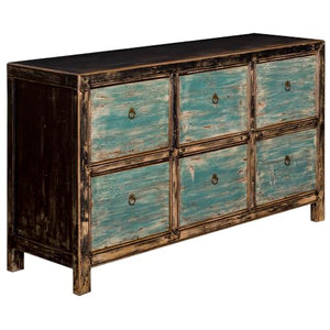 ChinaFurnitureOnline Elmwood Chinese File Cabinet, 6 Drawers Ming Style Blue/Black