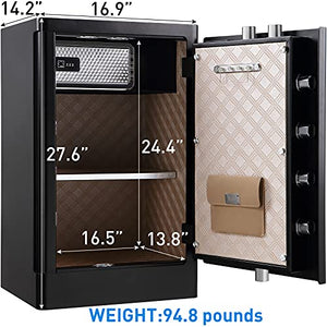 TENAMIC Fingerprint Safe Box 3.83 Cubic Feet with Separate Lock Box and Bottom Compartment, Touch Screen Keypad Security Box with Induction Light and Leather Key Card Pouch