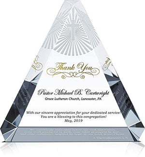 Personalized Crystal Trinity Pastor Appreciation Gift Plaque, Customized with Pastor & Church Name, Unique Thank You Gift for Pastor, Minister, Priest, Deacon, Elder and Church Staff (L - 9")
