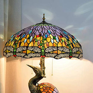 Xiaohu Tiffany Style Female Bird Table Lamp 20" Blue Dragonfly Glass Lampshade