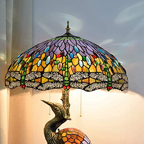 Xiaohu Tiffany Style Female Bird Table Lamp 20" Blue Dragonfly Glass Lampshade