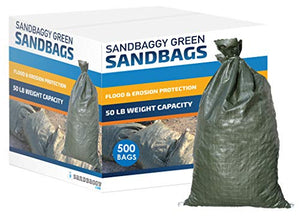 Sandbaggy - Empty Poly Sandbags W/UV Protection - Size: 14" x 26" - Color: Green - Military Grade (500 Bags)