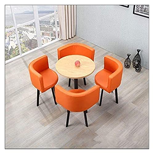 Round Vintage Negotiating Home Table Chair 5-Piece Modern Combination Simple Reception Leisure Leather Sofa Set (Orange)