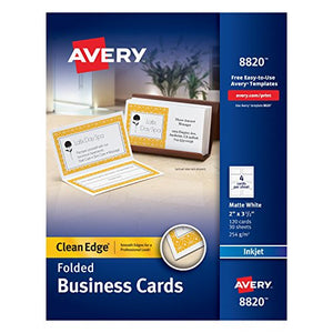 Avery Folded Two-Side Printable Clean Edge Business Cards for Inkjet Printers, White, Matte, Pack of 120 (8820)