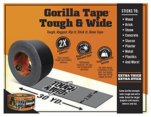 Gorilla Black Tough & Wide Duct Tape, 2.88" x 30 yd, Black, (Pack of 12)