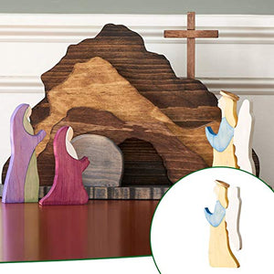 Crytech Easter Resurrection Scene Wooden Nativity Set Spring Easter Risen Christ Figurine Decor Easter Decorations for The Home Handcrafted Easter Cross Table Ornament Table Centerpiece for Tabletop