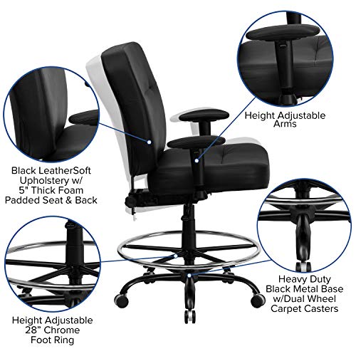 Flash Furniture HERCULES Series Big & Tall Black LeatherSoft Drafting Chair