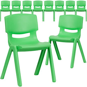 Flash Furniture 10 Pk. Green Plastic Stackable School Chair with 13.25'' Seat Height