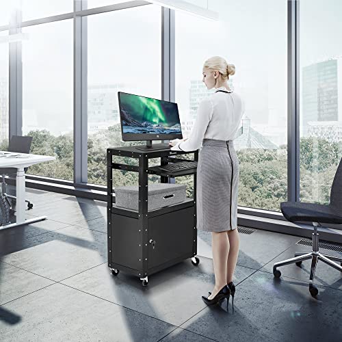 YITAHOME Steel AV Cart with Locking Cabinet, Keyboard Tray, Rolling Media Cart - Black