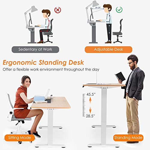 Tangkula 55 x 28 Inches Electric Standing Desk, Height Adjustable Stand Up Desk with Ergonomic Memory Controller, Dual Monitor Standing Desk for Study Room, Home, Office (Natural)