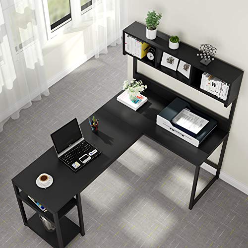 Tribesigns 68 Inch L Shaped Computer Desk with Hutch Shelf, Space-Saving Corner Desk with Storage Bookshelf CPU Stand, PC Workstation Study Writing Gaming Table Home Office L Desk (Black)