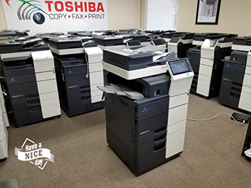 Konica Minolta Bizhub 454e Black/White Copier Printer Scanner- Dual Scan Doc Feeder- 2 Trays Universal Paper Size-Cabinet. 45 ppm in B/W.