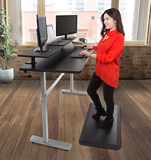 Stand Steady Tranzendesk 55 in Standing Desk with Clamp On Shelf | Easy Crank Height Adjustable Stand Up Workstation w/Attachable Monitor Riser | Holds 3 Monitors & Adds Extra Desk Space (55/Silver)