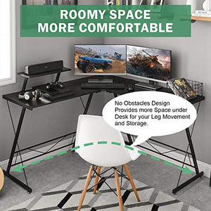Mr IRONSTONE L-Shaped Desk 50.8" Computer Corner Desk, Home Gaming Desk, Office Writing Workstation with Large Monitor Stand, Space-Saving, Easy to Assemble, Black
