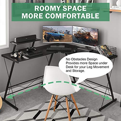 Mr IRONSTONE L-Shaped Desk 50.8" Computer Corner Desk, Home Gaming Desk, Office Writing Workstation with Large Monitor Stand, Space-Saving, Easy to Assemble, Black