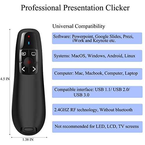 Zoxkoy Wireless PowerPoint Remote Clicker: 30-Pack Presenter with Red Pointer | USB Plug & Play | 100Ft Control Range | Ergonomic Design