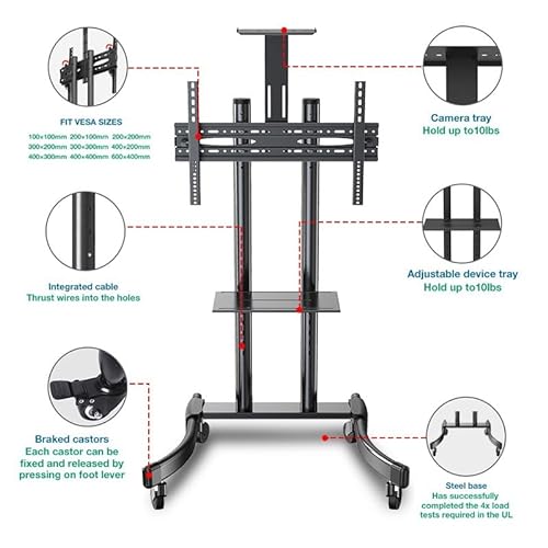 UPGENT Mobile TV Cart 32"-65" Free Lifting LED LCD Plasma Trolley Stand with AV - Super Quality, Color with Tray
