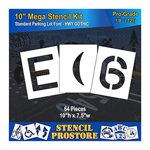 Pavement Stencils -10 inch MEGA Alpha/NUM Set - (64 Piece) - 10" x 7.5" x 1/8" (128 mil) - Pro-Grade