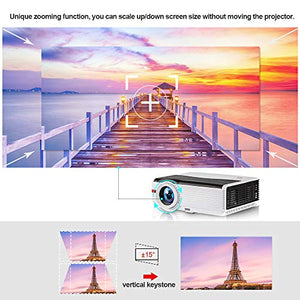 WIKISH Smart Movie Projector Support Bluetooth/Wifi/1080P/Zoom/Screen Mirroring,Compatible with DVD Player Laptop PC TV Box Smartphone PS4 Mac HDMI USB AV for Home Entertainment Outdoor Video Game