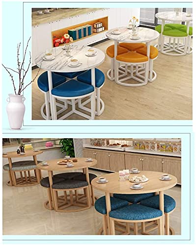 AkosOL Office Table and Chair Set - 1 Table and 4 Chairs, Cotton and Linen Material, 80cm Round Table, Dark Gray Color