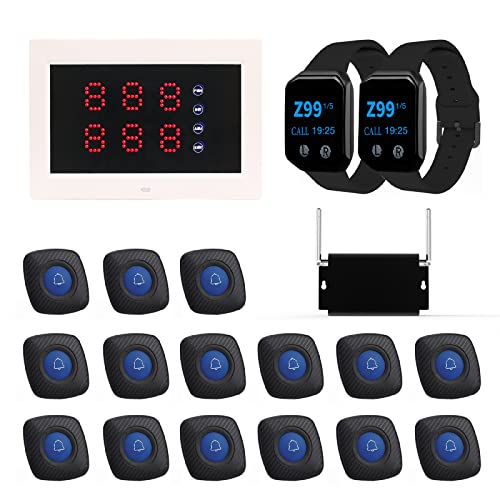 WNKRUN Restaurant Pager System Wireless Caregiver Pager Calling System with Long Range Signal Amplifier, Display Receiver, Watch Pagers, and Waterproof Call Buttons