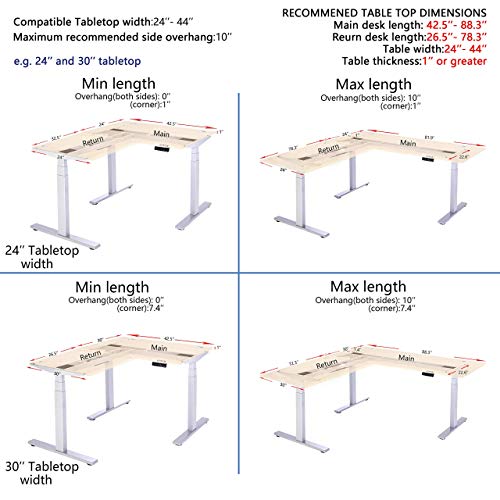 VWINDESK VJ301 L Shaped Electric Height Adjustable Standing Corner Desk Frame Only W/Triple Motor, Ergonomic Sit Stand Up Height Adjustable Steel Base with Digital Memory Keypad (Gray)